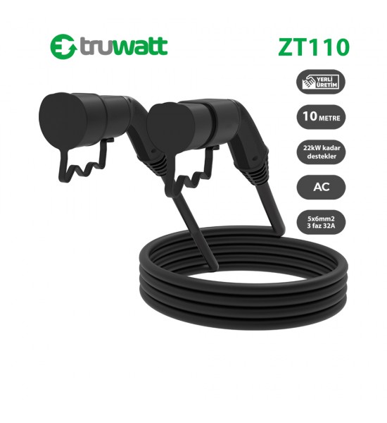 Truwatt ZT110 Elektrikli Araç Şarj kablosu Type-2 32A/22kW/380V (10 metre)