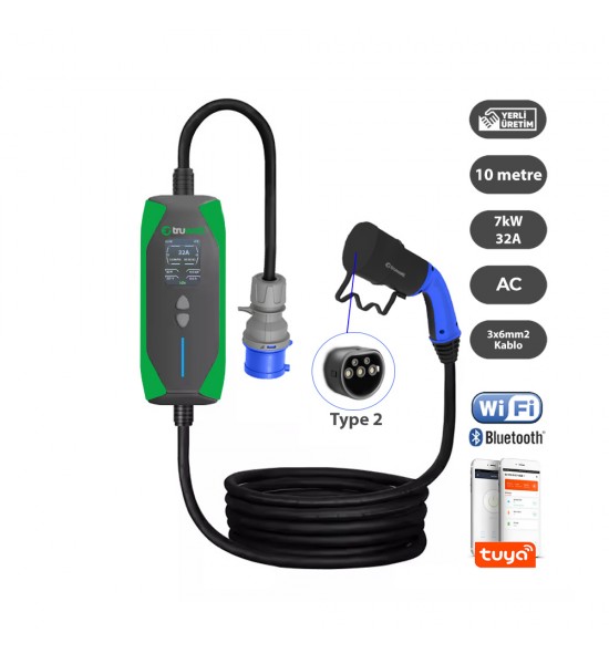 Truwatt ZT310 Taşınabilir Elektrikli Araç Şarj Cihazı 32A/7kW/220V (10 metre)