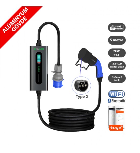 Truwatt ZTA305 Taşınabilir Elektrikli Araç Şarj İstasyonu 32A/7kW/220V (5 metre)