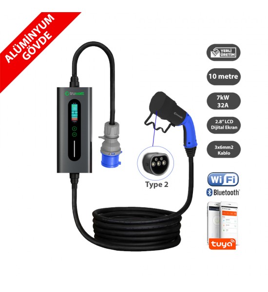 Truwatt ZTA310 Taşınabilir Elektrikli Araç Şarj İstasyonu 32A/7kW/220V (10 metre)