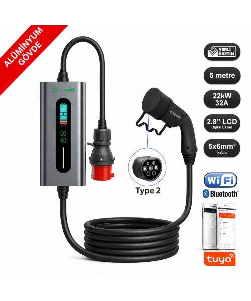 Truwatt ZTA505 22kW Taşınabilir Elektrikli Araç Şarj Cihazı 32A/380V (5 metre)