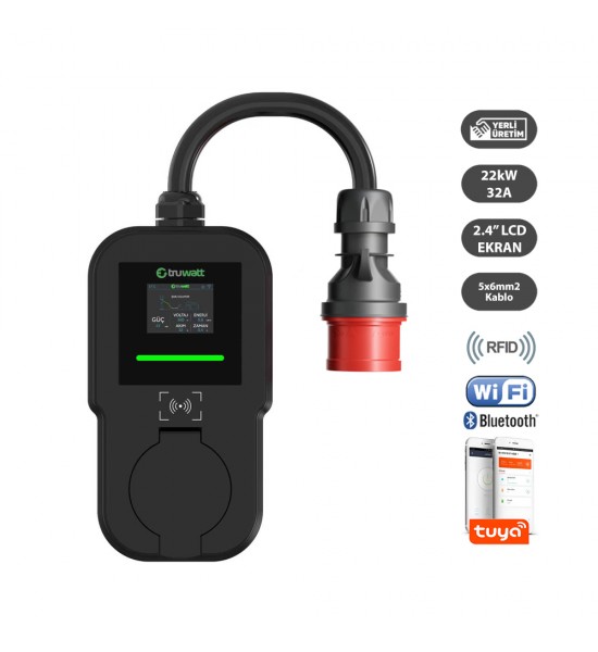 Truwatt ZTV501 22kW Taşınabilir Wallbox Elektrikli Araç Şarj Cihazı 32A/380V