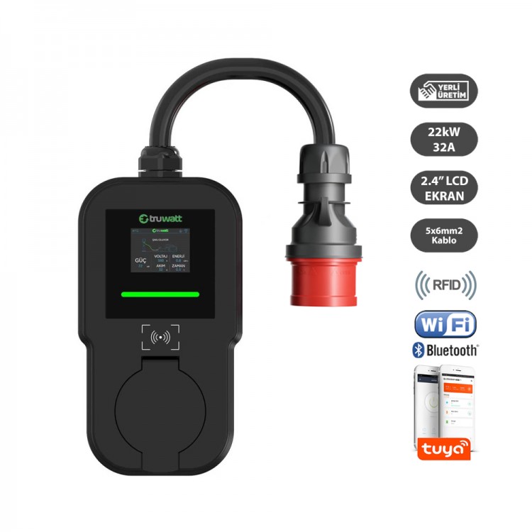 Truwatt ZTV501 22kW Taşınabilir Wallbox Elektrikli Araç Şarj Cihazı 32A/380V