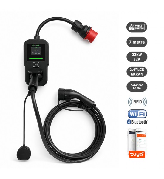 Truwatt ZTV507 22kW Taşınabilir Wallbox Elektrikli Araç Şarj Cihazı 32A/380V (7 metre)