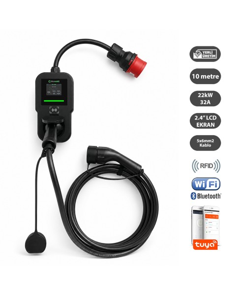 Truwatt ZTV510 22kW Taşınabilir Wallbox Elektrikli Araç Şarj Cihazı 32A/380V (10 metre)